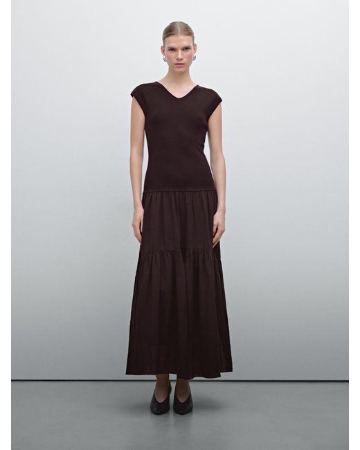 MASSIMO DUTTI Purple Cotton Blend Contrast Flounce Dress