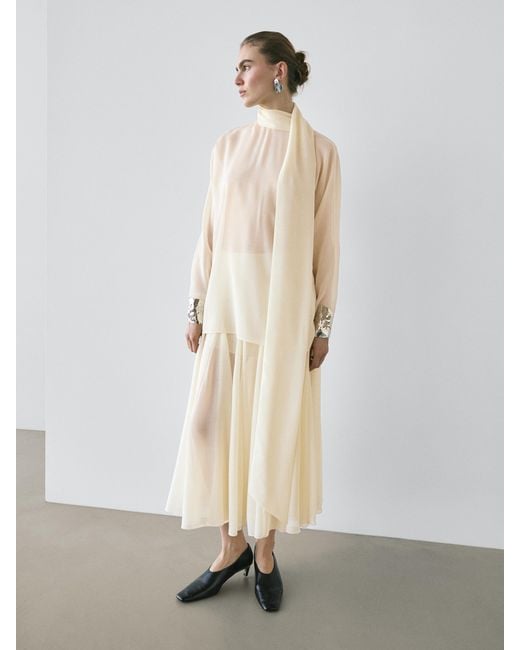 MASSIMO DUTTI White Flowing Midi Skirt With Flare