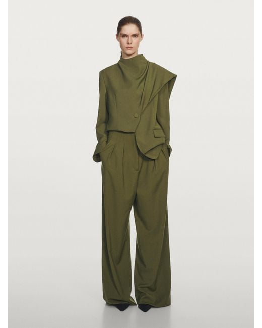 MASSIMO DUTTI Green Wool Trousers With Darts