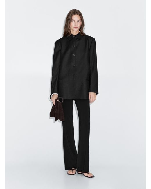 MASSIMO DUTTI Black Contrast Collar Short Coat