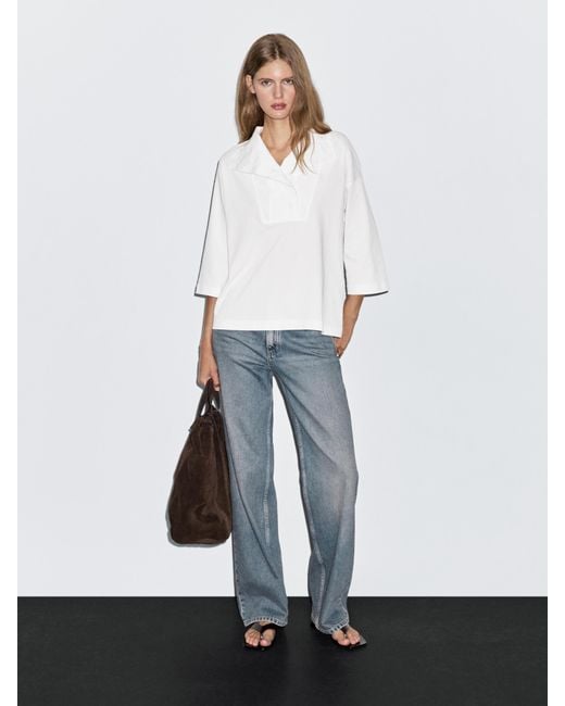 Camiseta Cuello Chimenea MASSIMO DUTTI de color White