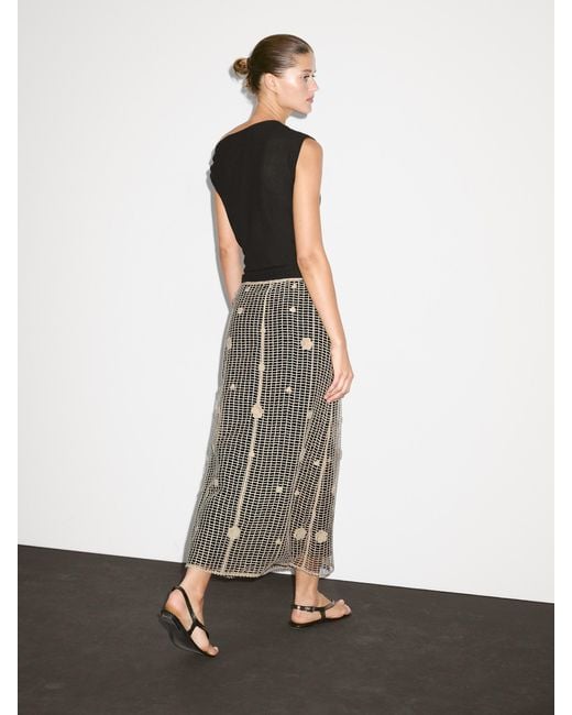 【MASSIMO DUTTI】 Semi-long Skirt With Floral Embroidery MASSIMO DUTTI Midi Skirt With Floral Embroidery | Lyst UK