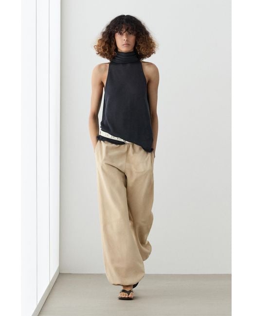 MASSIMO DUTTI Blue Flowing Halter Top With Tie