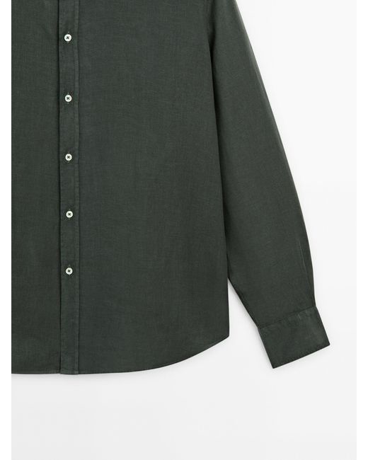 MASSIMO DUTTI Green Slim-Fit 100% Linen Shirt for men