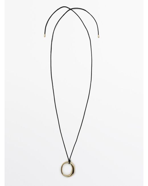 MASSIMO DUTTI White Leather Cord Necklace With Oval Piece