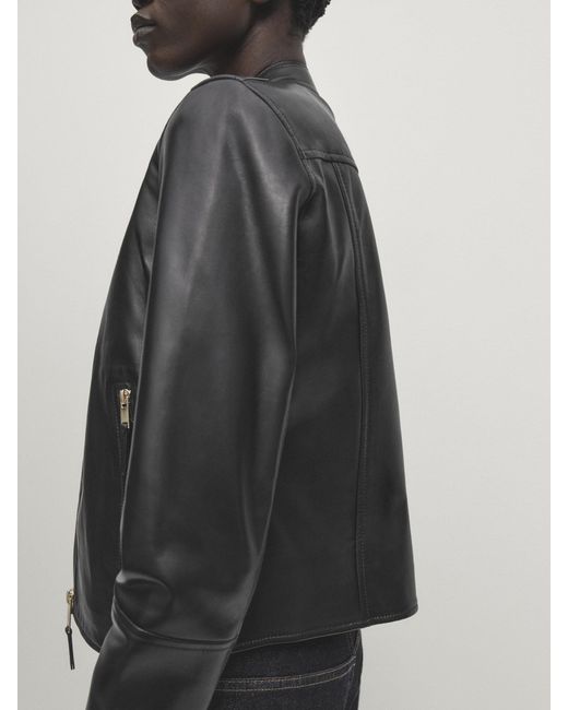 MASSIMO DUTTI Black Nappa Leather Jacket