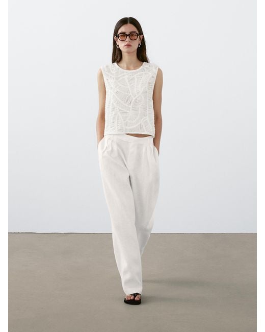 MASSIMO DUTTI White Openwork Crochet Top