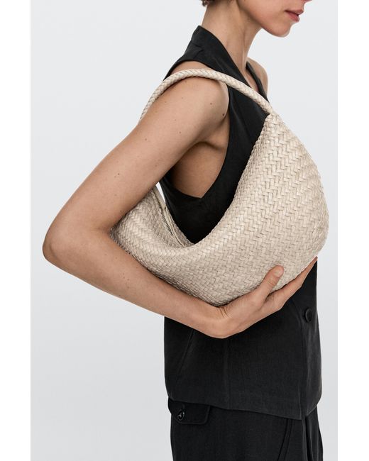 MASSIMO DUTTI Natural Braided Leather Half-Moon Bag
