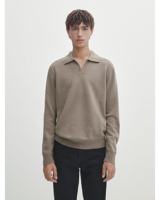 MASSIMO DUTTI Wool Blend Polo Sweater in Gray for Men Lyst