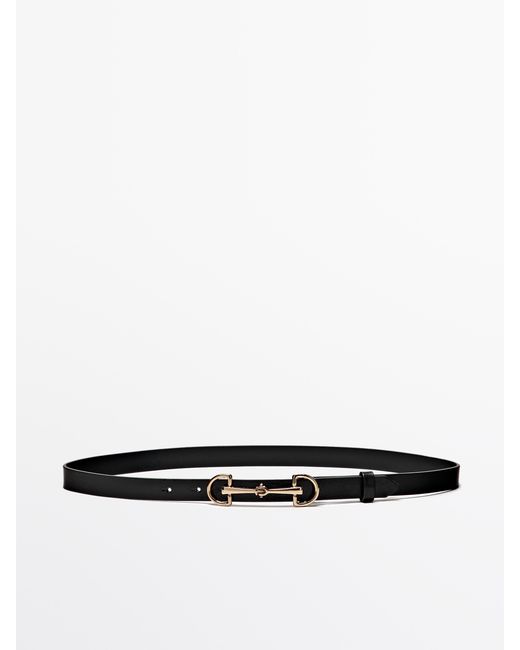MASSIMO DUTTI White Equestrian Nappa Leather Belt