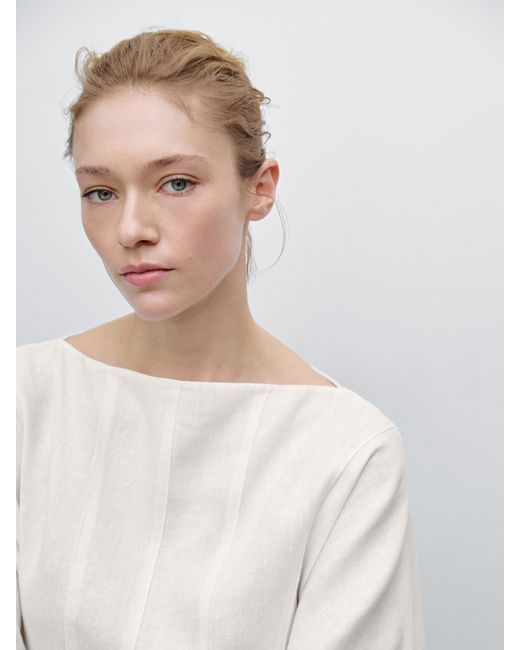 MASSIMO DUTTI 100% Linen Midi Dress With Seams in White MASSIMO DUTTI 100% Linen Midi Dress With Seams in White