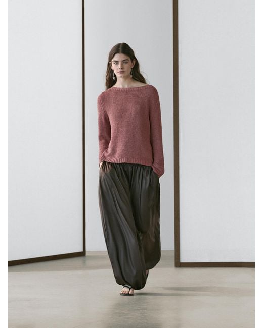 MASSIMO DUTTI Red Boat Neck Knit Sweater