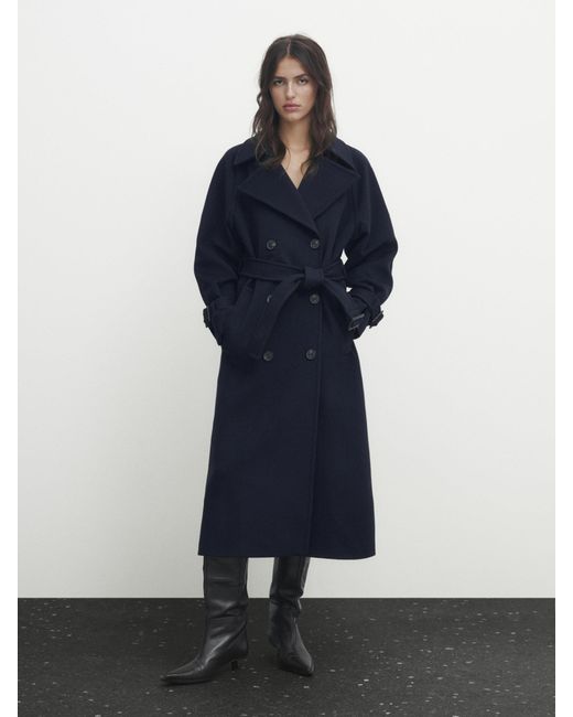 MASSIMO DUTTI Wool Blend Trench Coat in Blue Lyst
