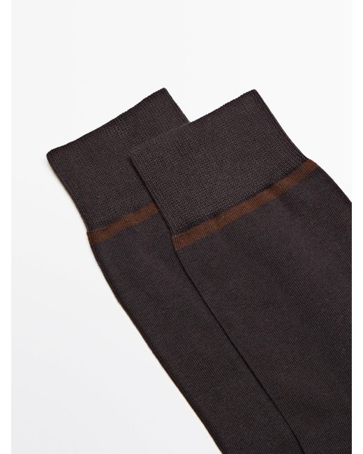 MASSIMO DUTTI Black Long Socks With Contrast Horizontal Stripe for men