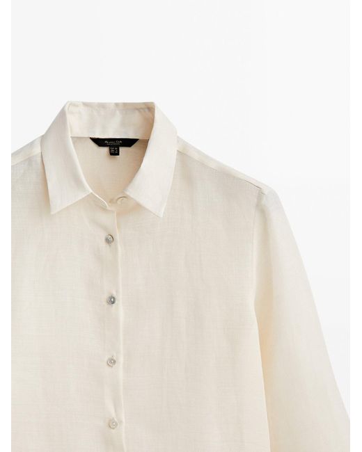 MASSIMO DUTTI 100% Ramie Shirt With Colour Block Hem in White | Lyst