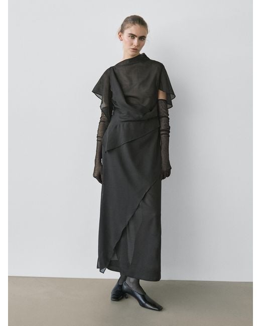 MASSIMO DUTTI Gray Midi Dress With Hood Detail