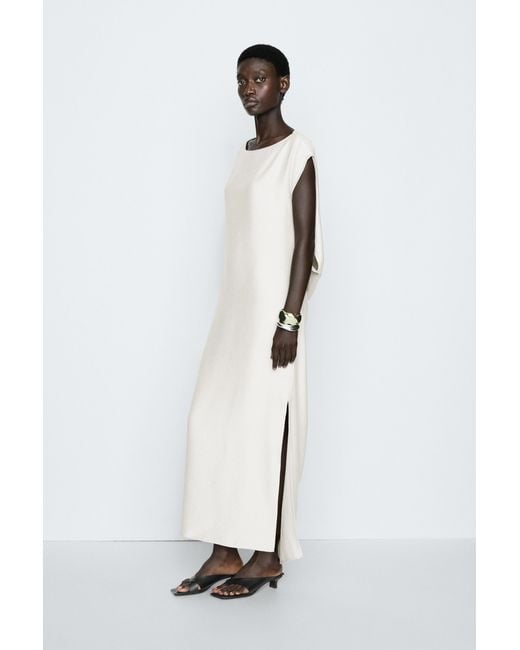 MASSIMO DUTTI White Asymmetric Draped Dress