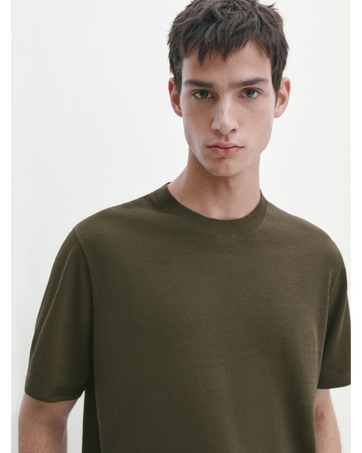 MASSIMO DUTTI Green Short Sleeve Cotton And Silk Blend Sweater for men