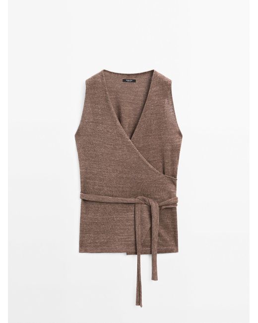 MASSIMO DUTTI Tricot Overslagtop Van Linnenmix in het Brown