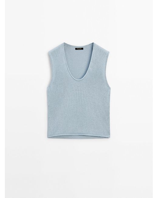MASSIMO DUTTI Blue Knit Top With Neckline Detail