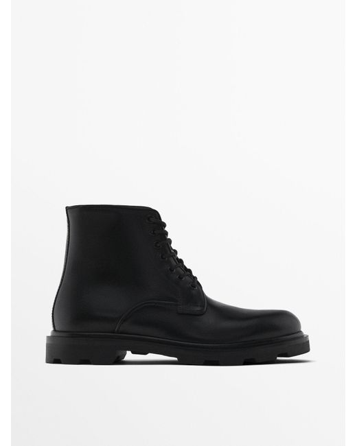 MASSIMO DUTTI Black Lace-Up Boots for men