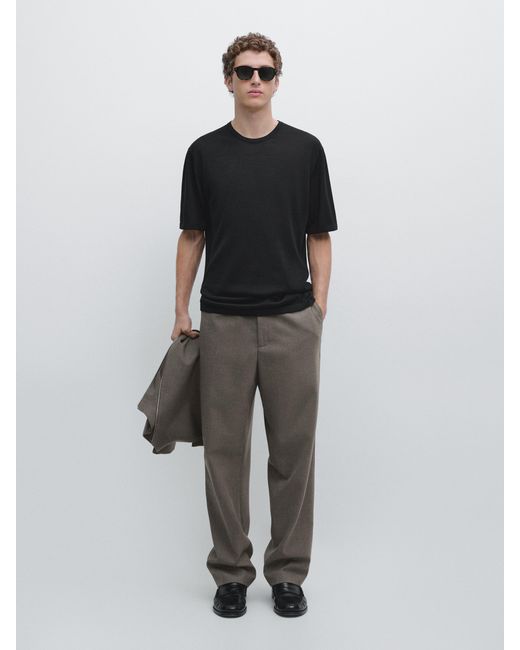 MASSIMO DUTTI Black Wool-Blend Short-Sleeve Knit Sweater for men