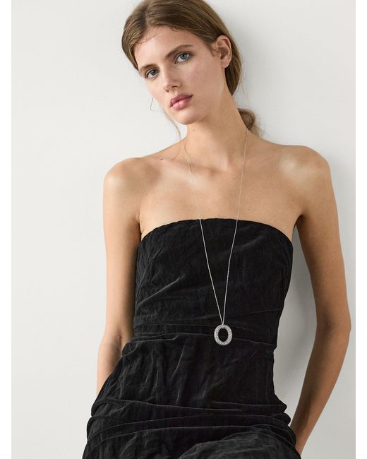 MASSIMO DUTTI Black Necklace With Rhinestone Textured Piece