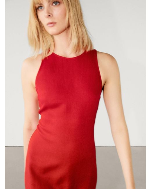 MASSIMO DUTTI Red 100% Linen Crew Neck Midi Dress