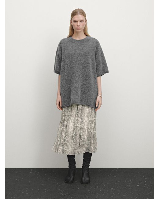 MASSIMO DUTTI Gray Oversize-Strickpullover Mit Kurzen Ärmeln