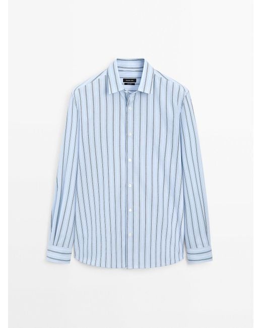 MASSIMO DUTTI 100% Katoenen Regular Fit Overhemd Met Strepen in het Blue voor heren