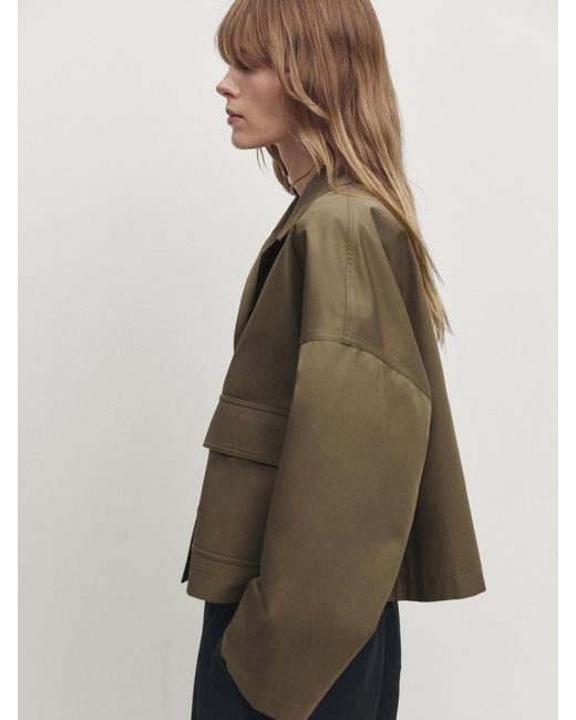 MASSIMO DUTTI Green Cape Jacket With Pockets