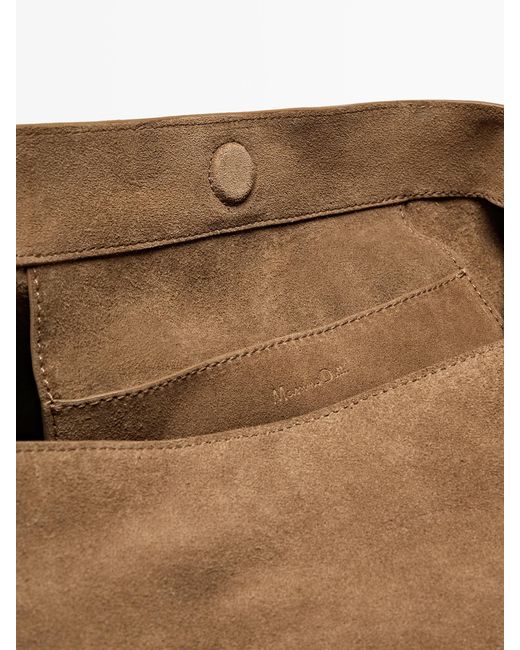 MASSIMO DUTTI Brown Split Suede Leather Handbag