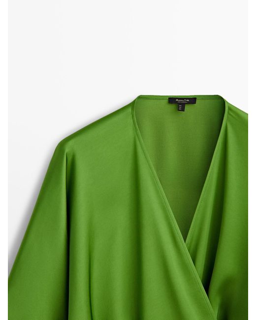 MASSIMO DUTTI Green Flowing Kimono Dress With Sash Belt Detail