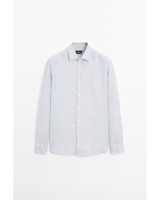 MASSIMO DUTTI Gestreept Linnen Overhemd Slim Fit in het White voor heren