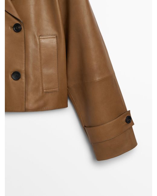 MASSIMO DUTTI Natural Short Nappa Leather Trench Coat