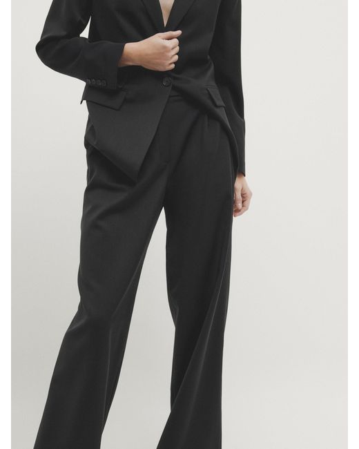MASSIMO DUTTI Black Long Single-Button Suit Blazer