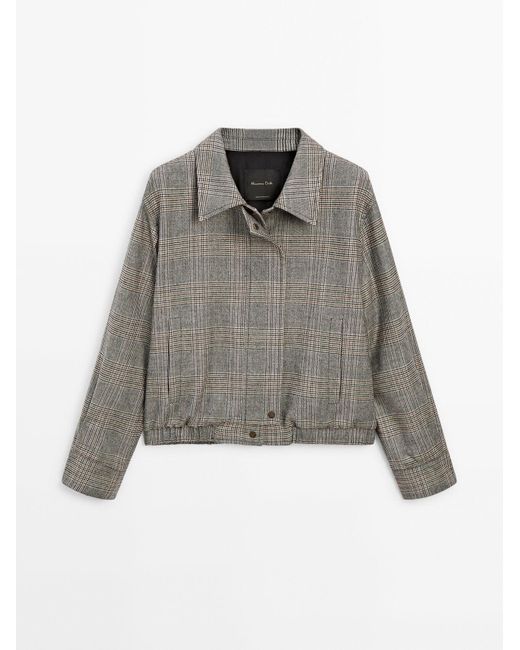 MASSIMO DUTTI Blue Checked Bomber Jacket