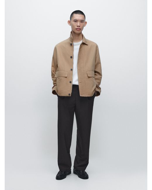 MASSIMO DUTTI White Linen Blend Jacket With Pocket Details for men