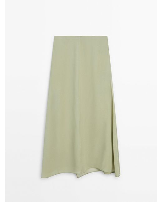 MASSIMO DUTTI Green Satin Midi Pareo Skirt