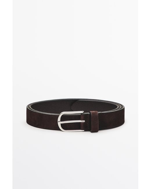 MASSIMO DUTTI Black Nubuck Leather Belt for men