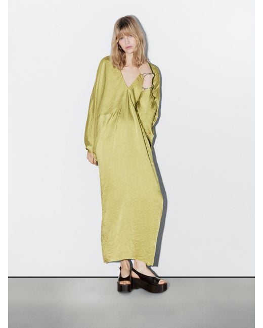 MASSIMO DUTTI White Flowing Satin Kimono Dress