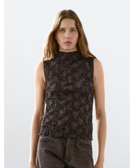 Top Con Collo A Camino Effetto Stropicciato di MASSIMO DUTTI in Black