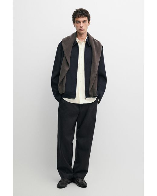 MASSIMO DUTTI Blue 100% Wool Striped Relaxed Fit Pants for men