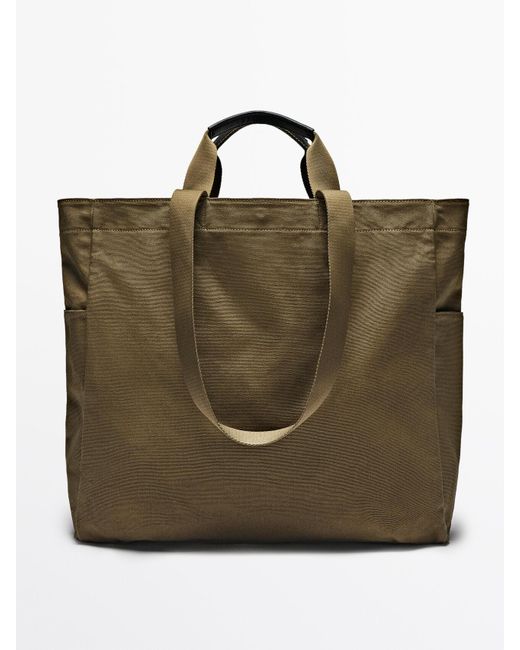 MASSIMO DUTTI Green Maxi Canvas Shopper Bag for men