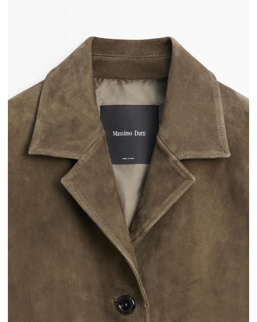 MASSIMO DUTTI Green Short Suede Leather Jacket