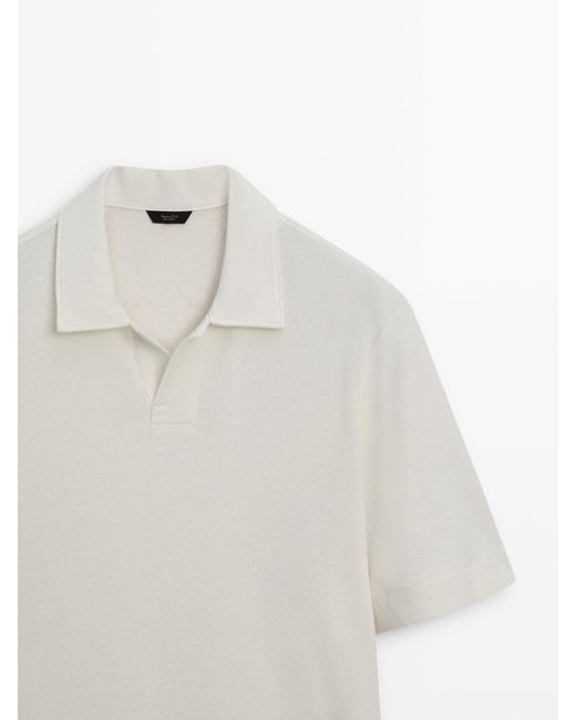 MASSIMO DUTTI White Textured Short Sleeve Polo Shirt for men