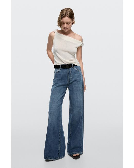 MASSIMO DUTTI Blue High-Waist Wide-Leg Jeans