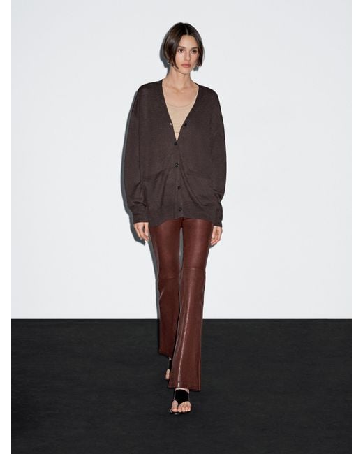 Cárdigan Punto Largo Mezcla Lino MASSIMO DUTTI de color White