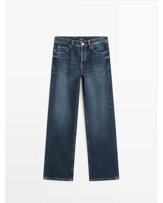 MASSIMO DUTTI Wide Leg Jeans Met Halfhoge Taille in het Blue