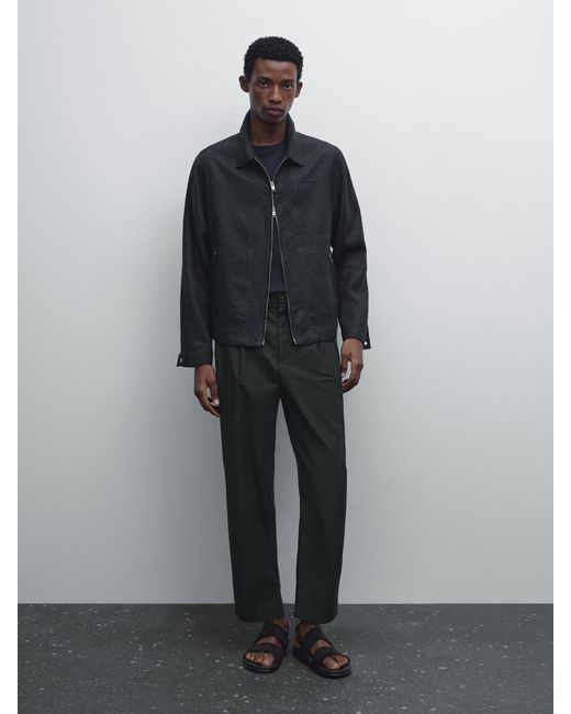 Pantalón Doble Pinza 100% Algodón MASSIMO DUTTI de hombre de color Black